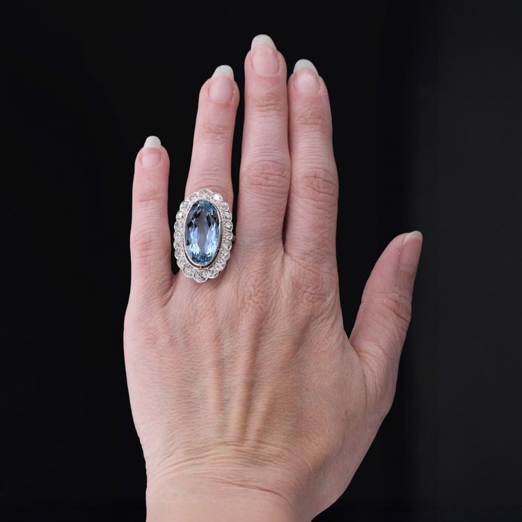Antiker Pompadour Aquamarin Diamant Ring