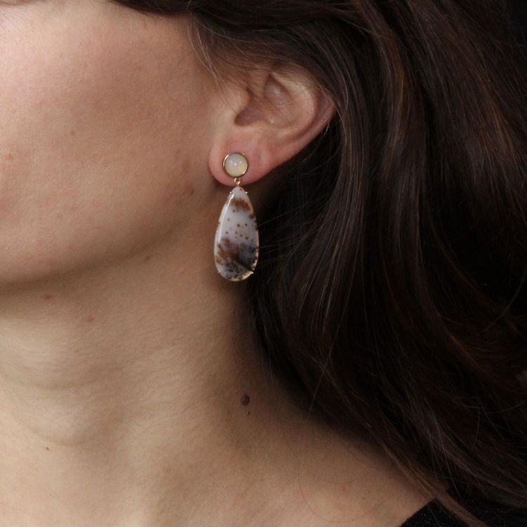 Dendrite And Moonstone Agate Earrings