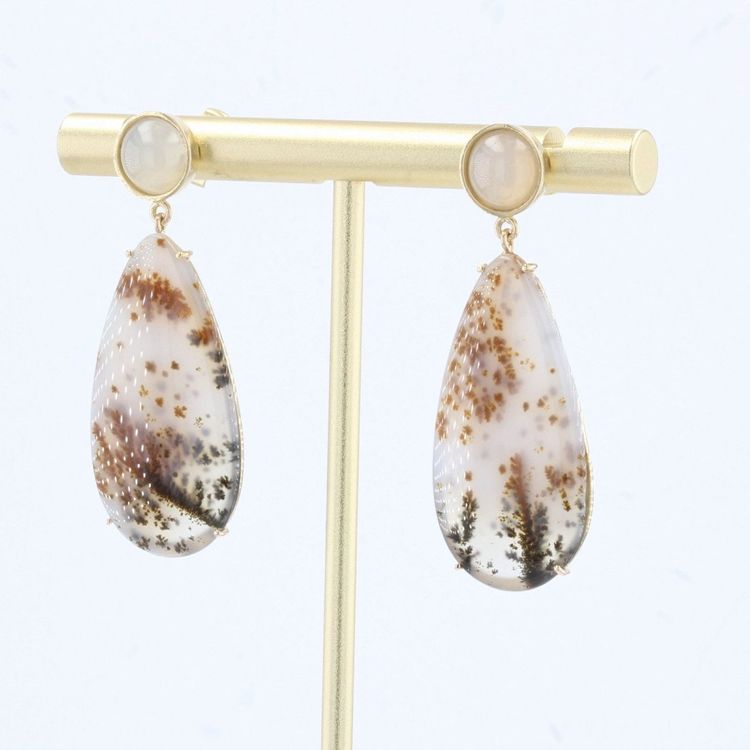 Dendrite And Moonstone Agate Earrings