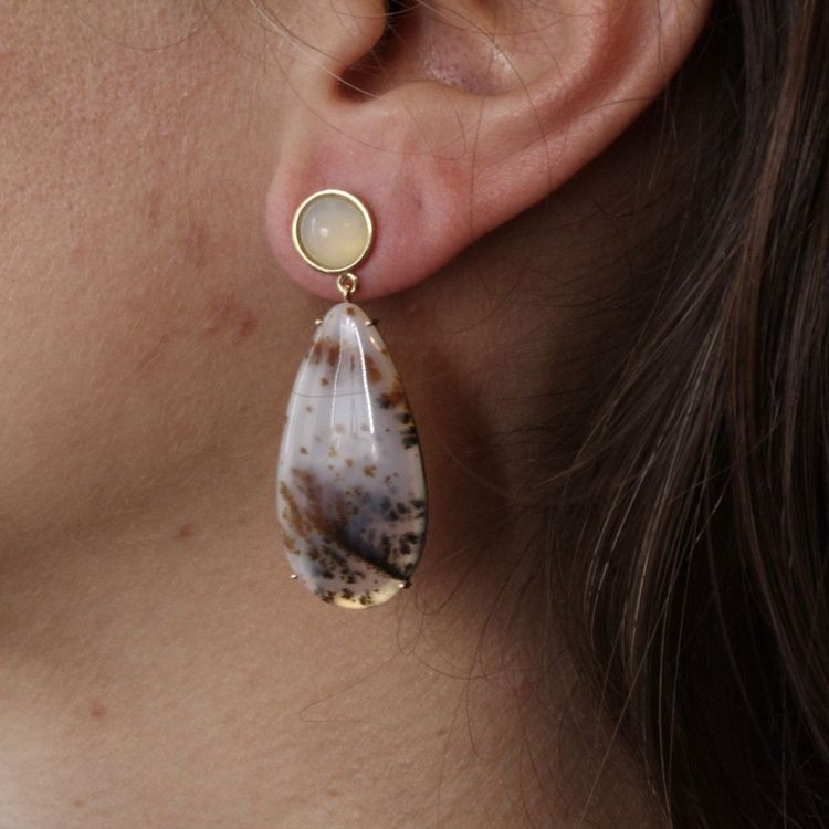 Dendrite And Moonstone Agate Earrings
