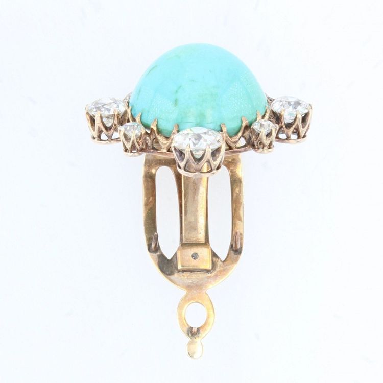 Broche Ancienne Clip Turquoise Et Diamants