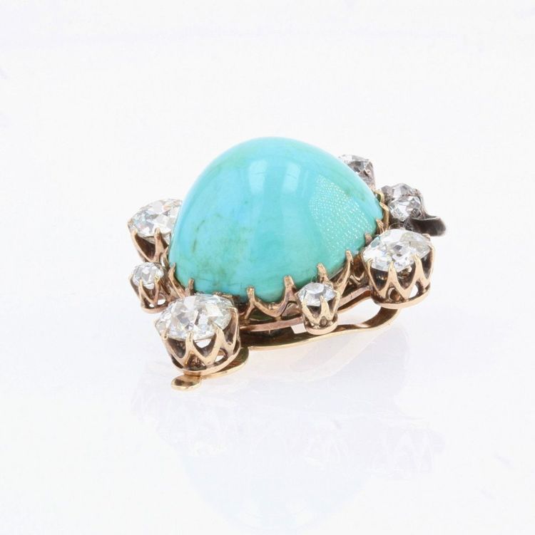Broche Ancienne Clip Turquoise Et Diamants