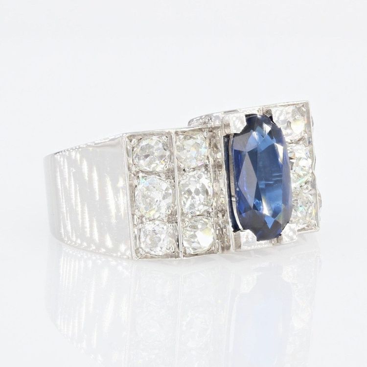 Platinum Sapphire Diamond Art Deco Ring