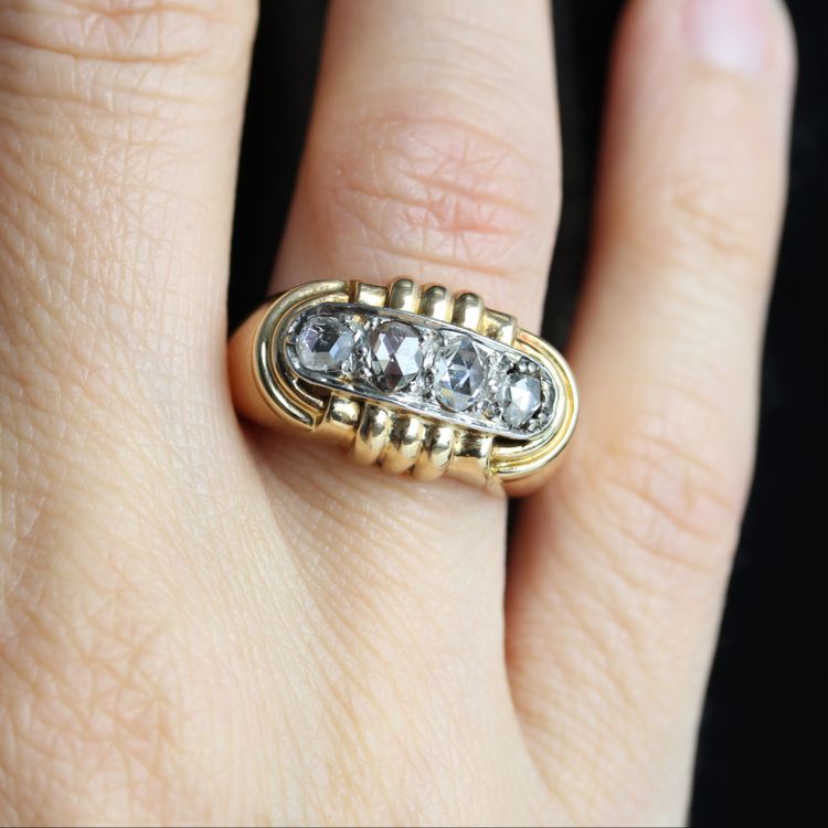 Anello Tank con diamanti taglio rosa