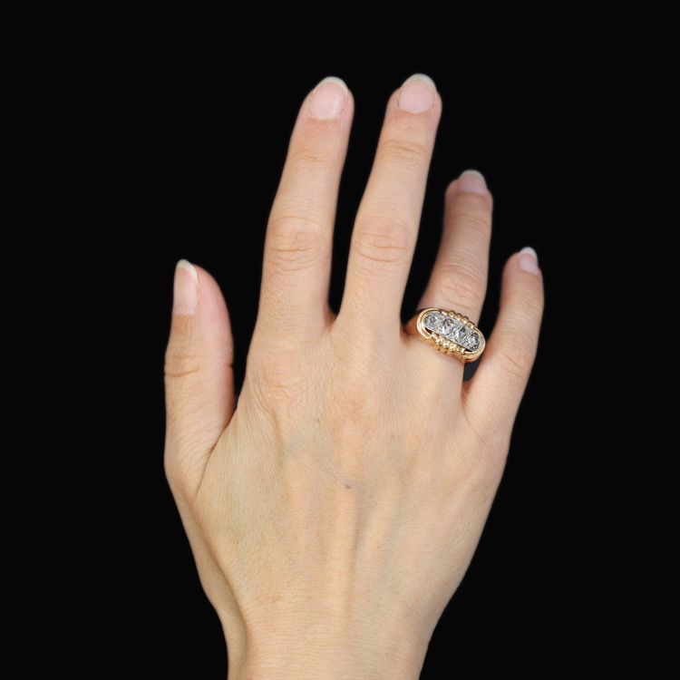 Anello Tank con diamanti taglio rosa