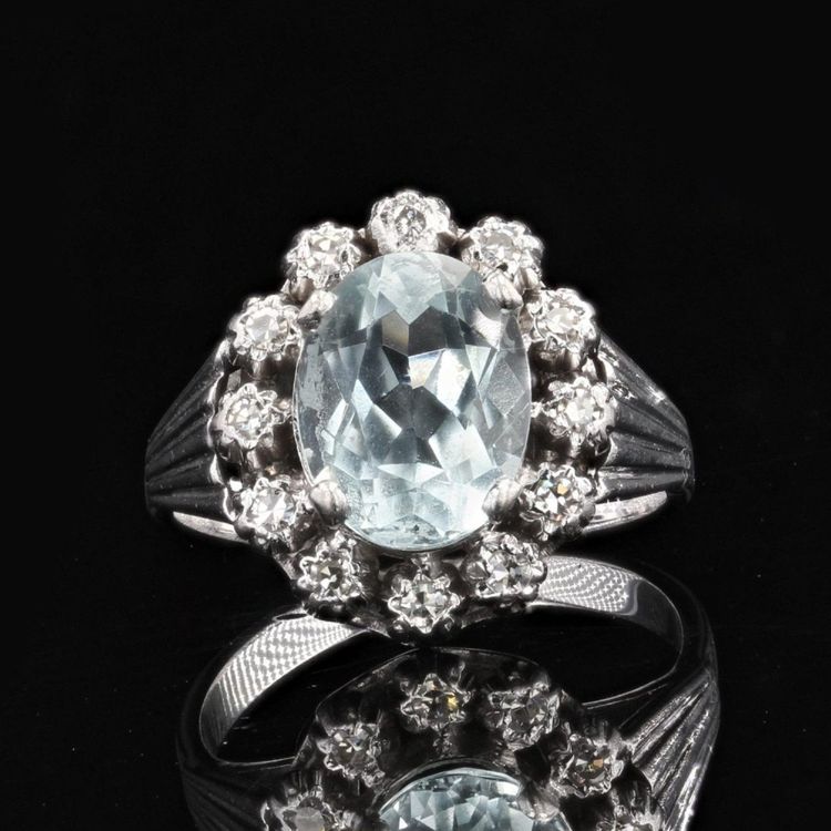 Antiker Aquamarin- und Diamantring