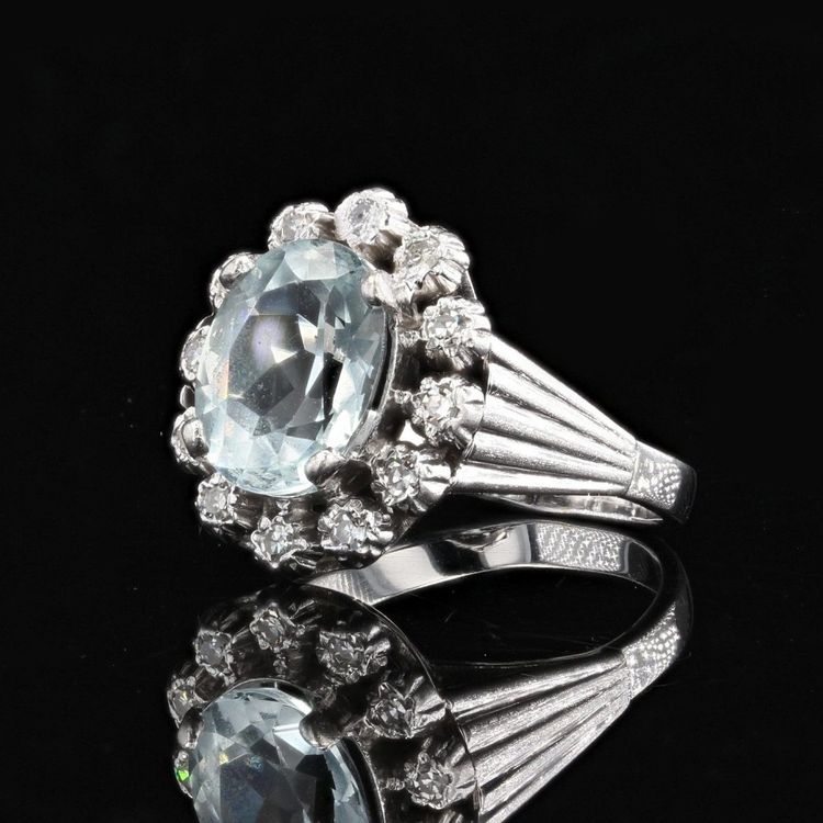 Antiker Aquamarin- und Diamantring
