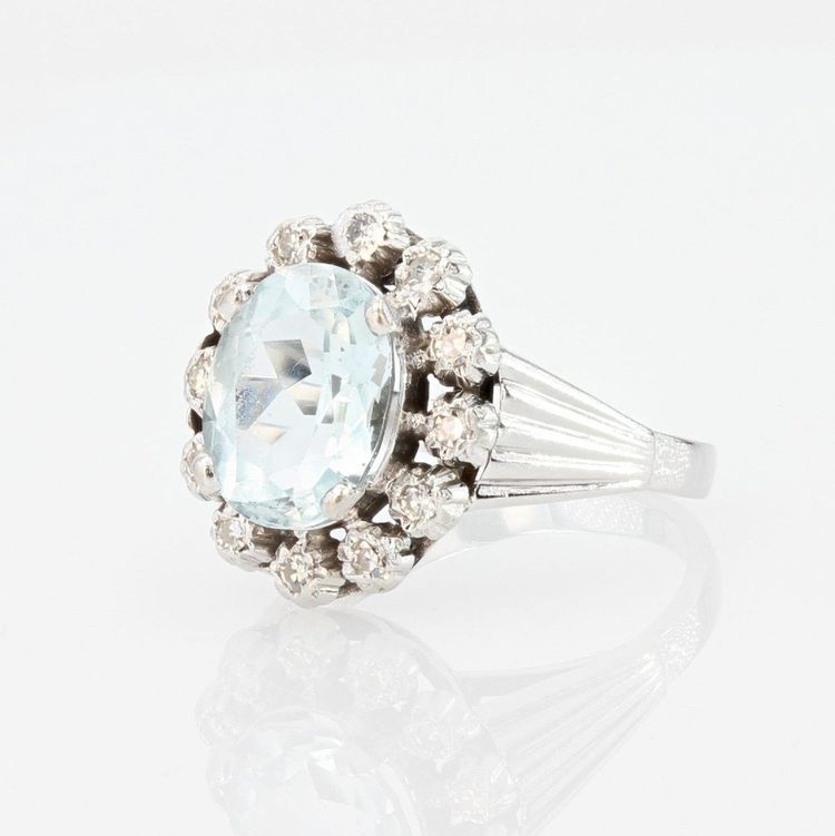 Antiker Aquamarin- und Diamantring