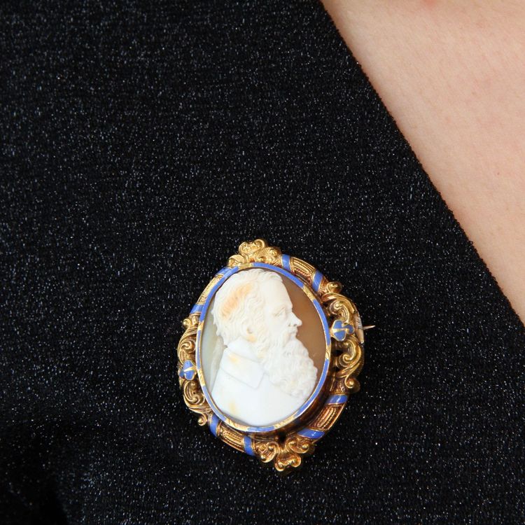 Parure Boucles d'Oreilles Et Broche Ancienne Or Camée Et émail