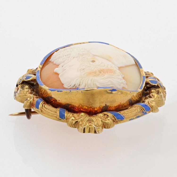 Parure Boucles d'Oreilles Et Broche Ancienne Or Camée Et émail