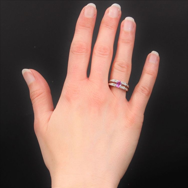 Bague Saphir Rose Diamants Or Blanc