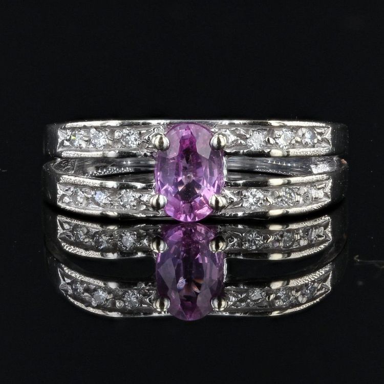 Bague Saphir Rose Diamants Or Blanc