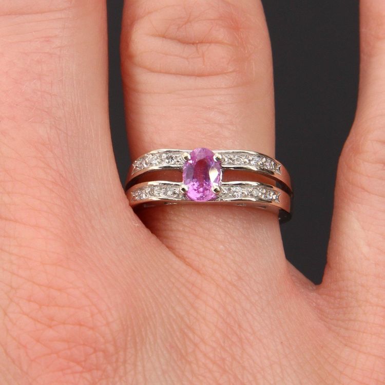 Bague Saphir Rose Diamants Or Blanc
