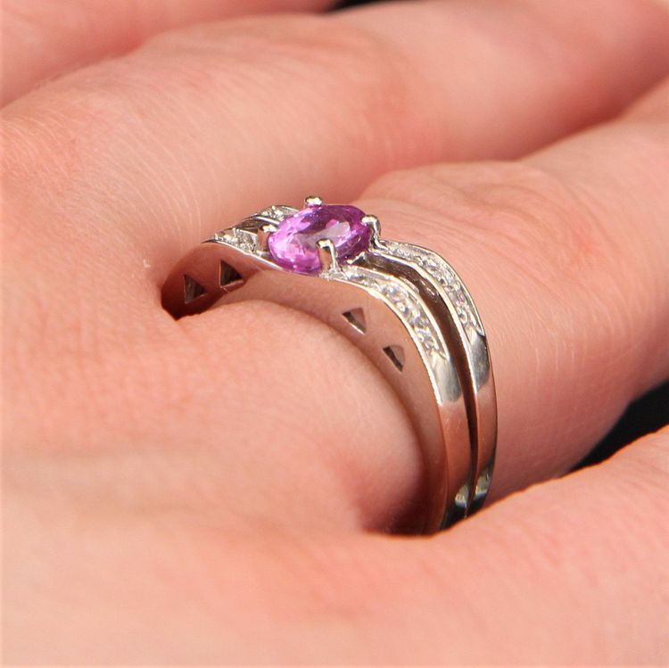 Bague Saphir Rose Diamants Or Blanc