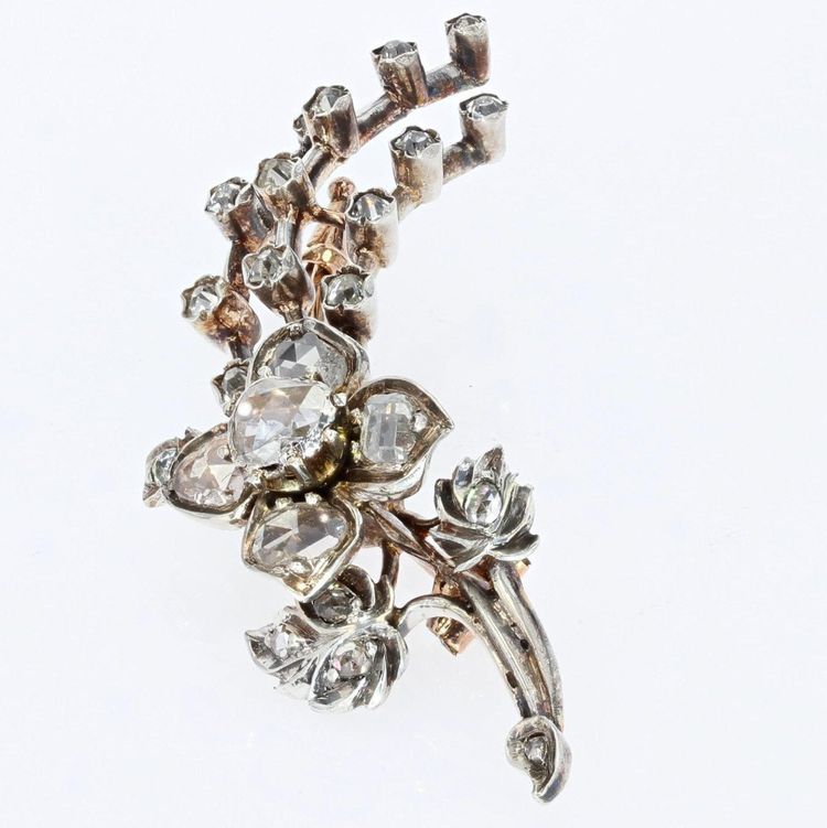 Antike Diamant-Blütenzweig-Brosche