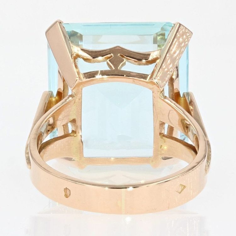Bague Ancienne Aigue-marine Montée Sur Or Rose