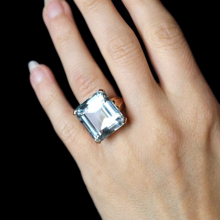 Bague Ancienne Aigue-marine Montée Sur Or Rose
