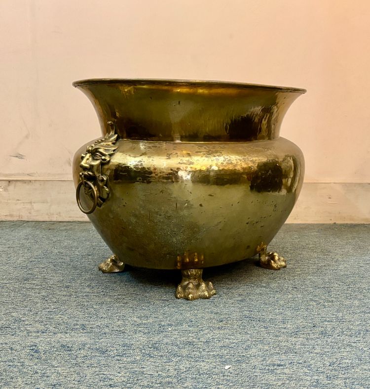 Hammered Brass Jardinière, 19th Century