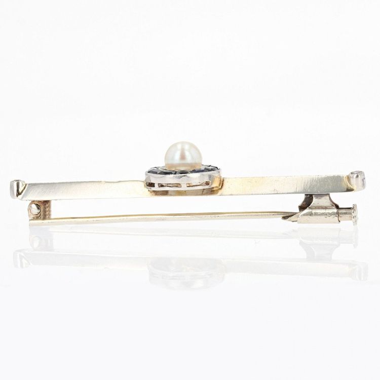 Perlen- und kalibrierte Saphir-Barrette-Brosche