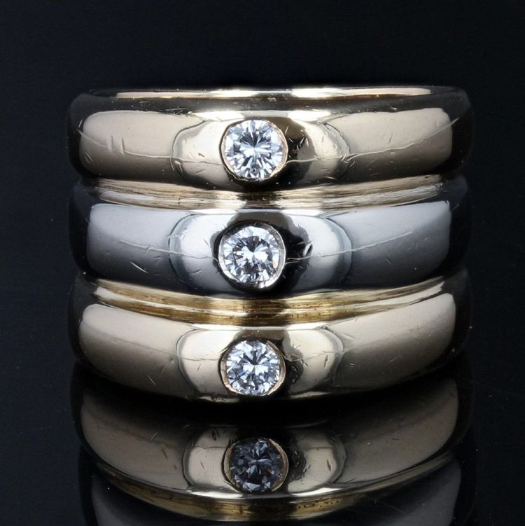 Bague Anneaux 2 Ors Et 3 Diamants