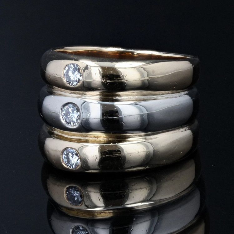 Bague Anneaux 2 Ors Et 3 Diamants