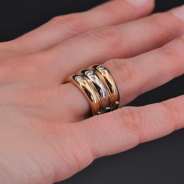Bague Anneaux 2 Ors Et 3 Diamants