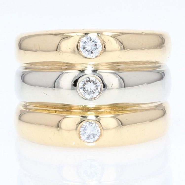 Bague Anneaux 2 Ors Et 3 Diamants