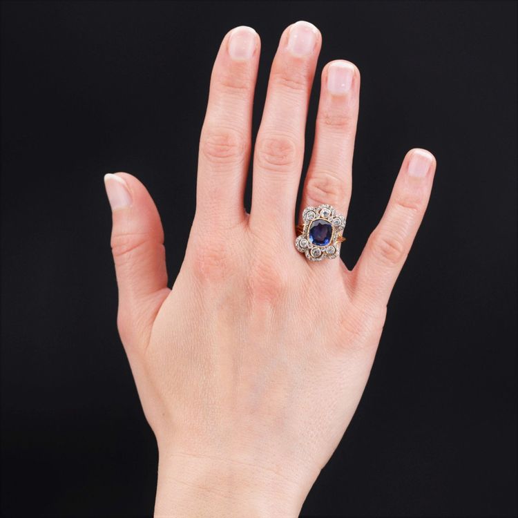 Antiker Napoleon III Saphir-Diamant-Ring