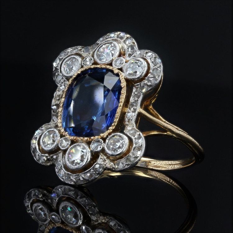 Antiker Napoleon III Saphir-Diamant-Ring