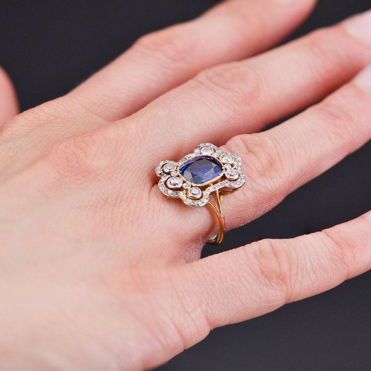 Antiker Napoleon III Saphir-Diamant-Ring