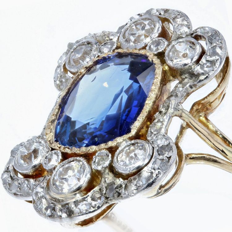 Antiker Napoleon III Saphir-Diamant-Ring