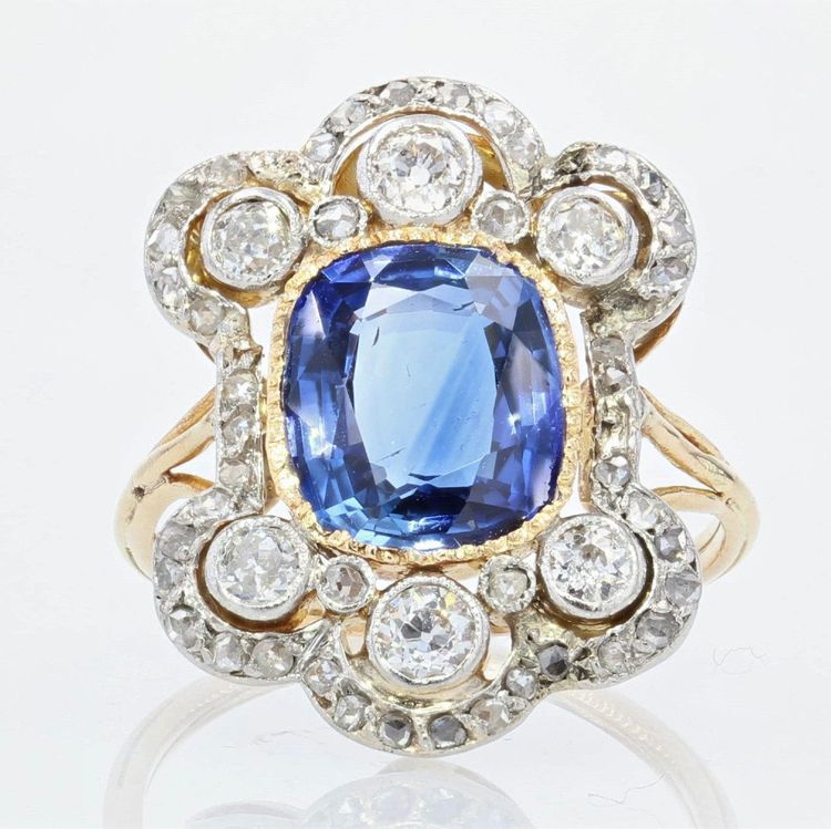 Antiker Napoleon III Saphir-Diamant-Ring