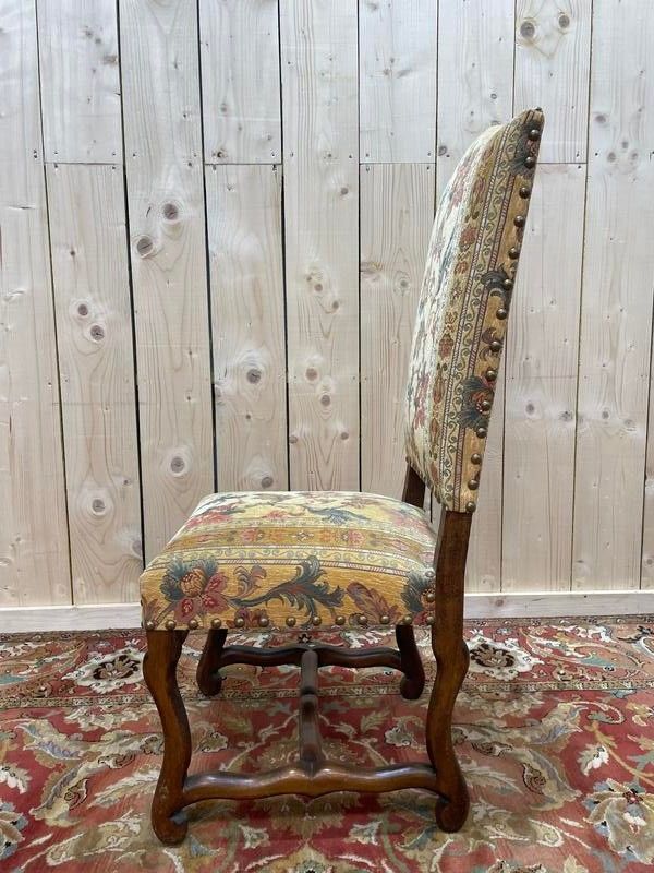 Suite de 4 Louis XIII os de mouton tissu fleurs 