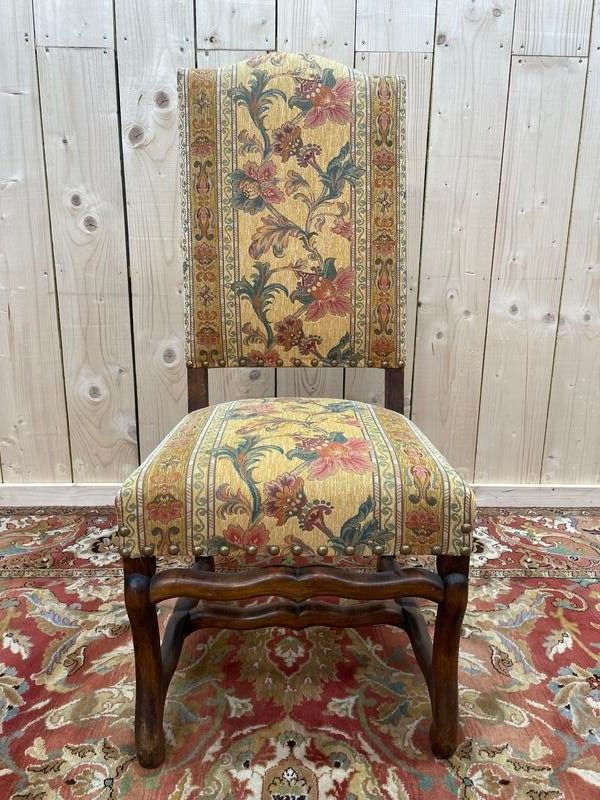 Suite de 4 Louis XIII os de mouton tissu fleurs 