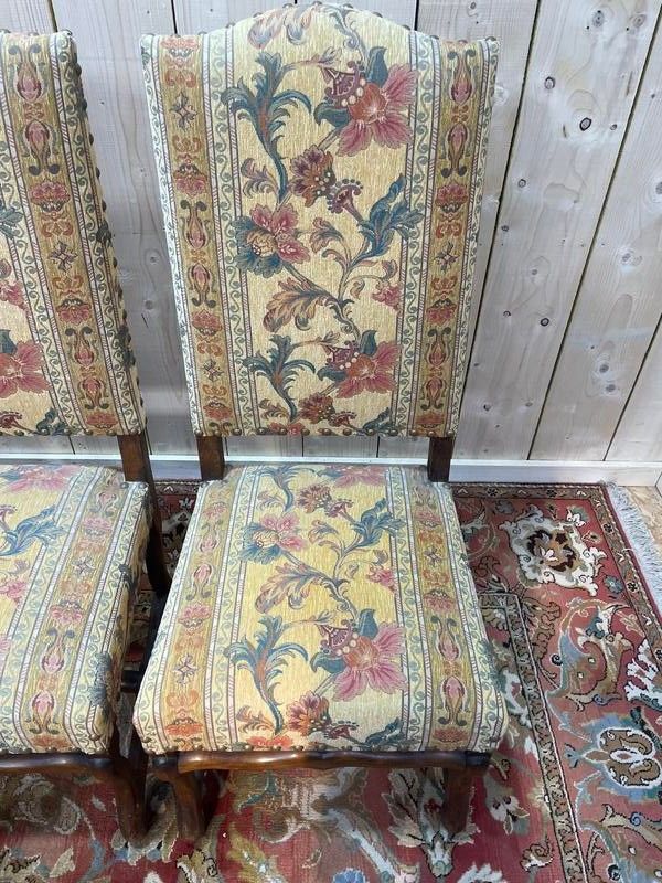 Suite de 4 Louis XIII os de mouton tissu fleurs 