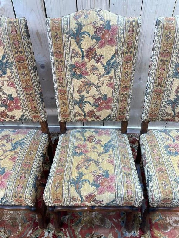 Suite de 4 Louis XIII os de mouton tissu fleurs 