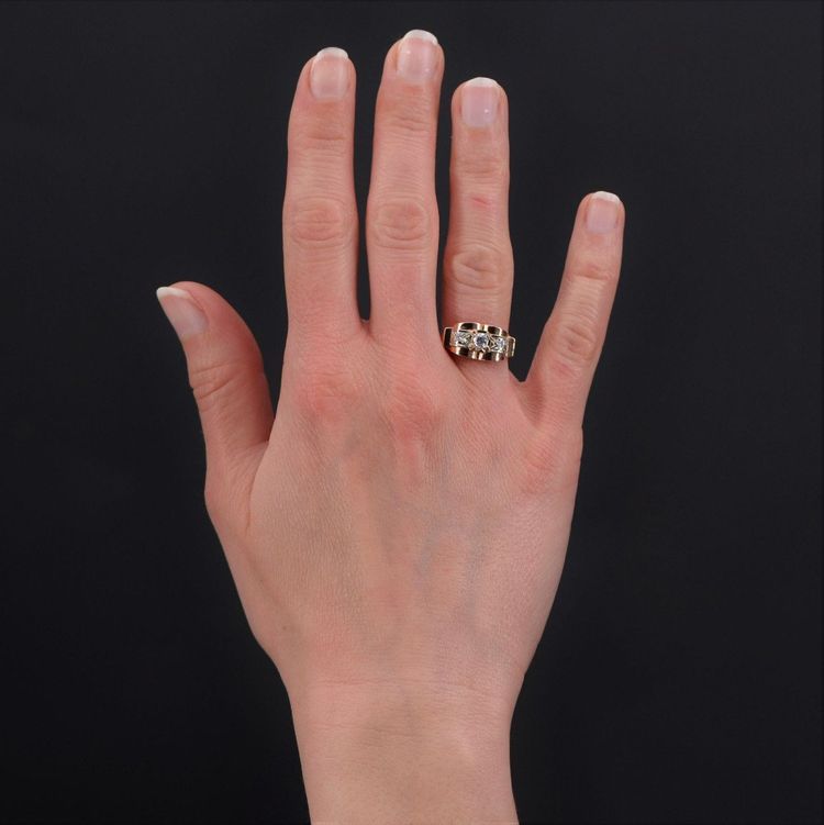 Bague Ancienne Rétro Or Rose Diamants