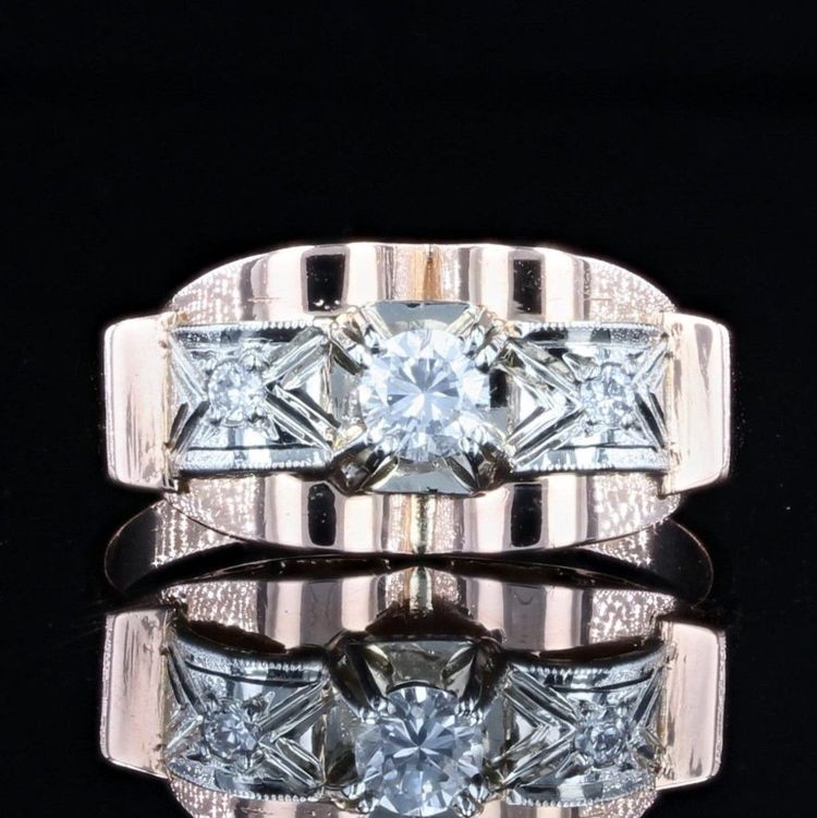 Bague Ancienne Rétro Or Rose Diamants