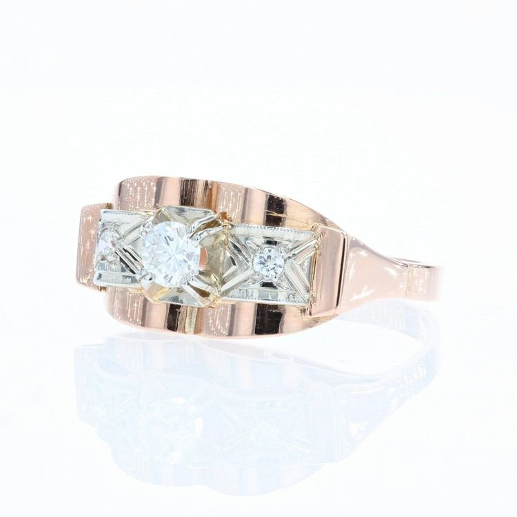 Bague Ancienne Rétro Or Rose Diamants