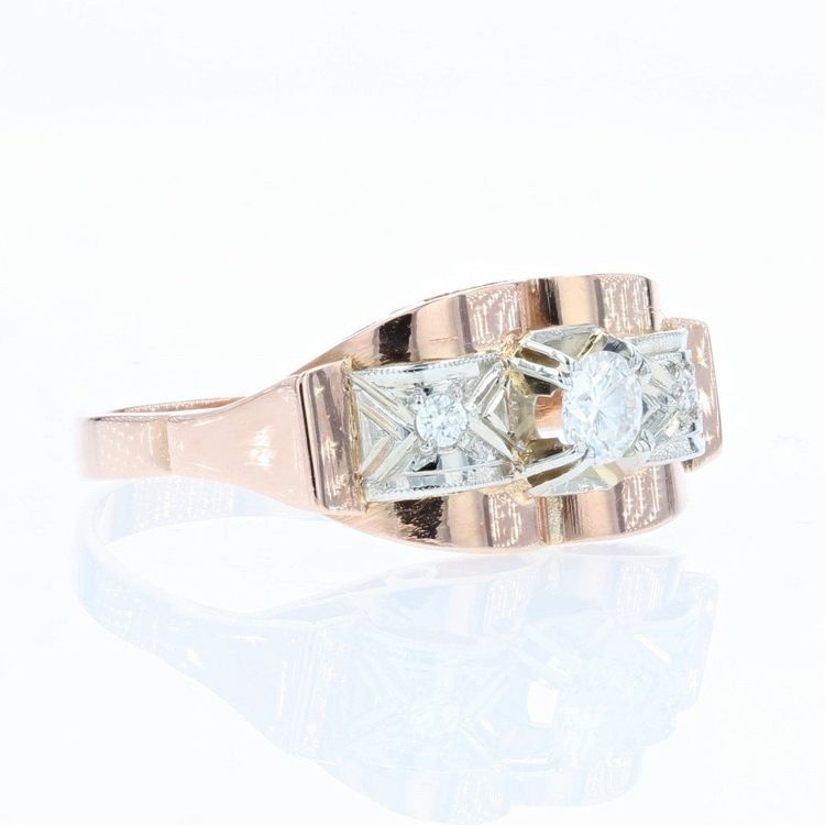 Bague Ancienne Rétro Or Rose Diamants