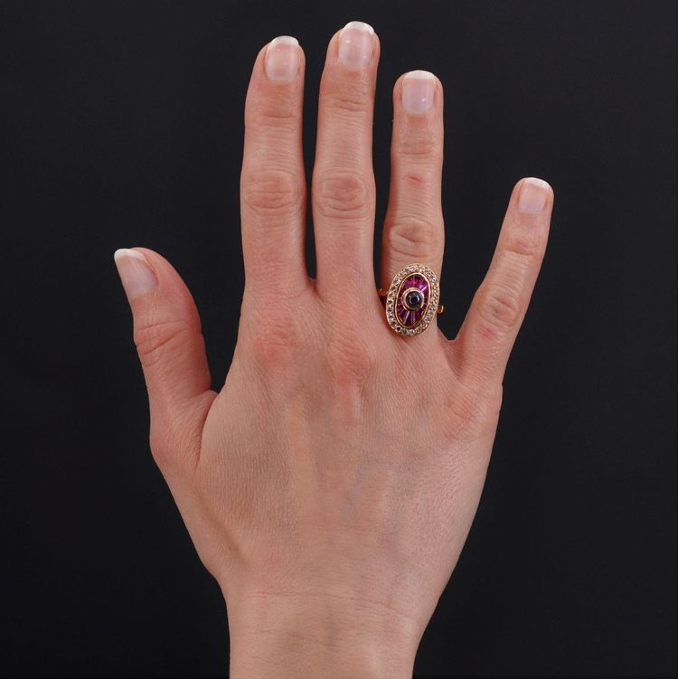 Bague Rubis Saphirs Diamants Style Art Déco