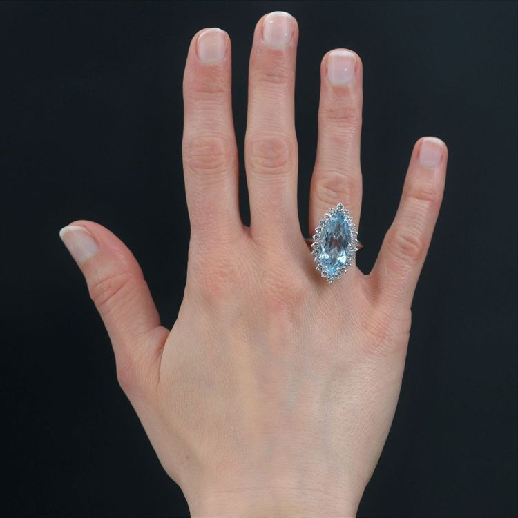 Bague Marquise Aigue-marine Et Diamants