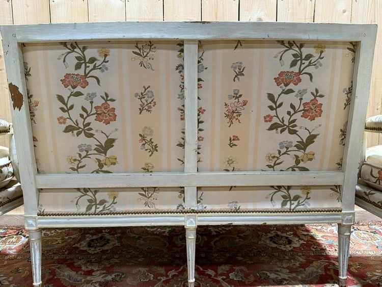 Louis XVI style lounge sofa and armchairs pair