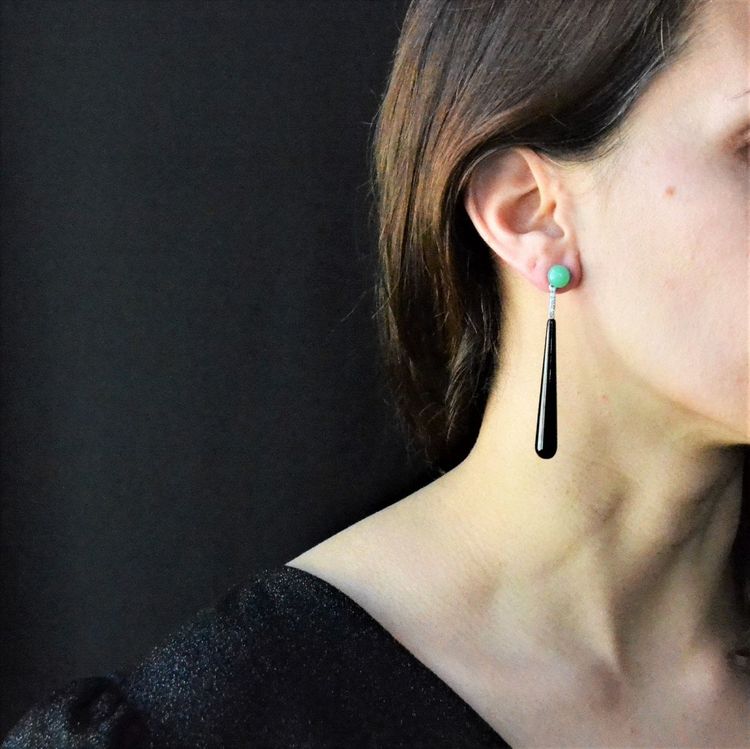 Boucles d'Oreilles Diamants Onyx Chrysoprases