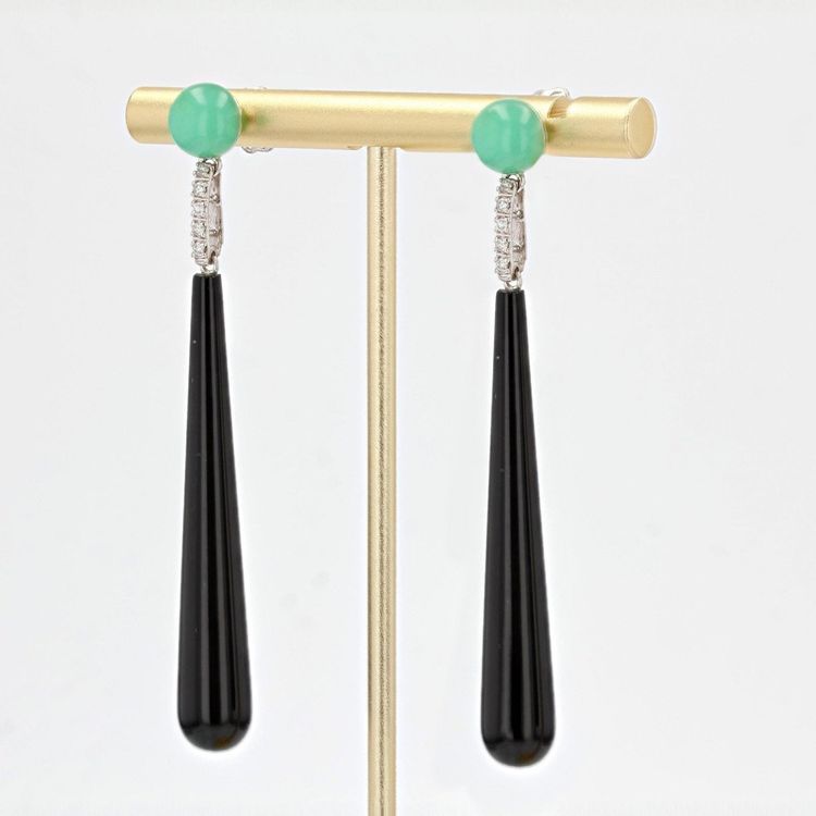 Boucles d'Oreilles Diamants Onyx Chrysoprases