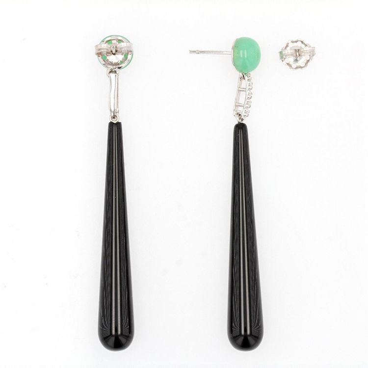 Boucles d'Oreilles Diamants Onyx Chrysoprases