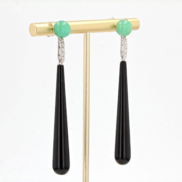 Boucles d'Oreilles Diamants Onyx Chrysoprases