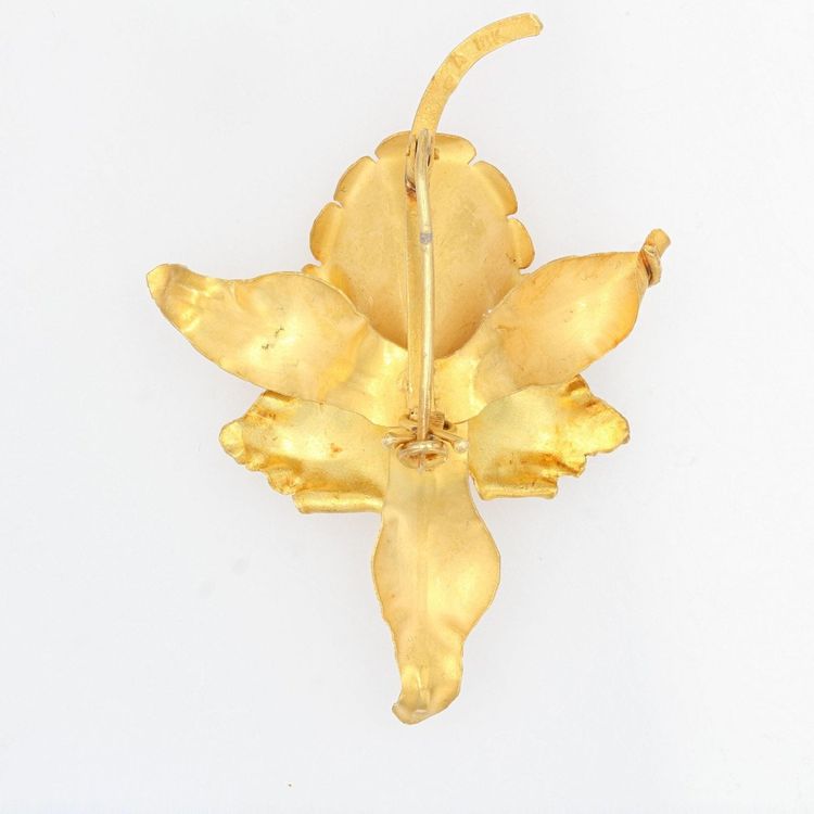 Broche Ancienne Lys En Or Mat Et Perle