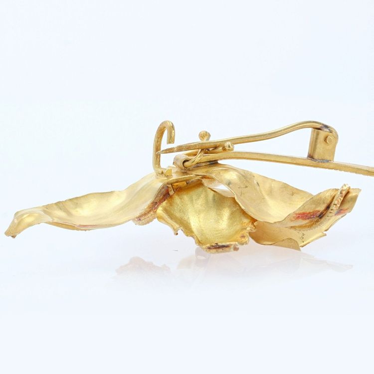 Broche Ancienne Lys En Or Mat Et Perle