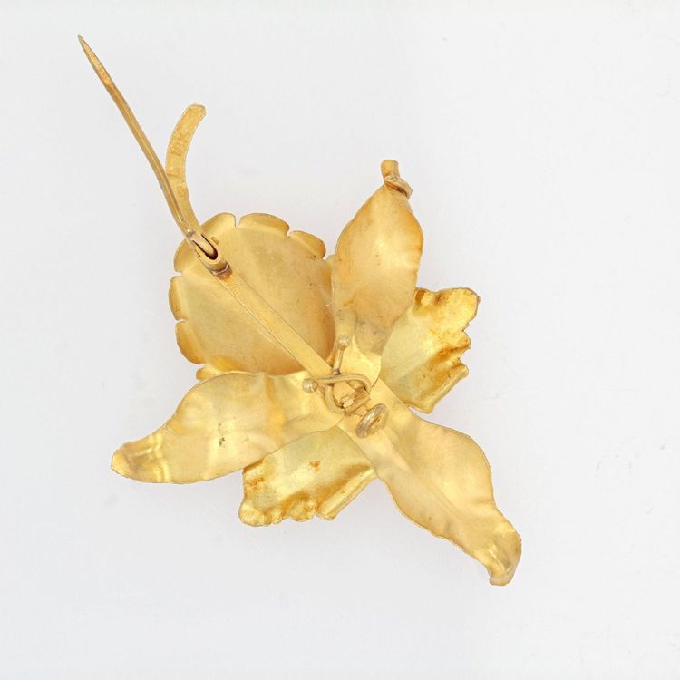 Broche Ancienne Lys En Or Mat Et Perle